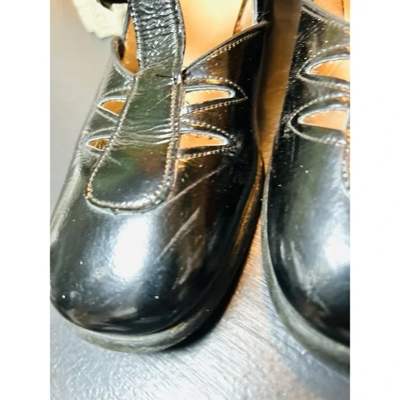 Vintage Girls Leather Shoes Stride Rite 3D Hard Soles T Strap Mary Jane Black - Picture 4 of 8